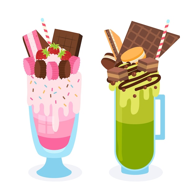 Free vector hand drawn monster shake in pink and green flavours