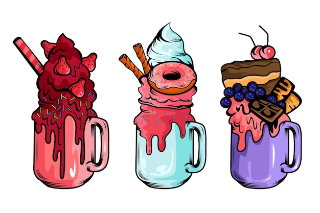 Hand drawn monster shakes collection