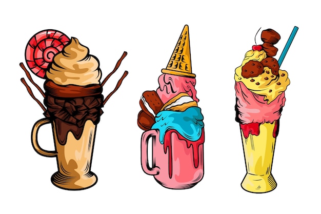 Free vector hand drawn monster shakes set