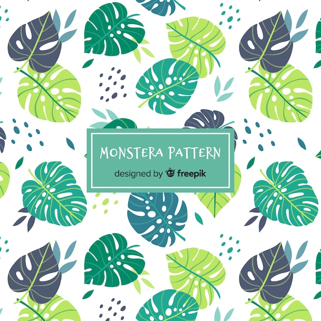 Hand drawn monstera leaves background