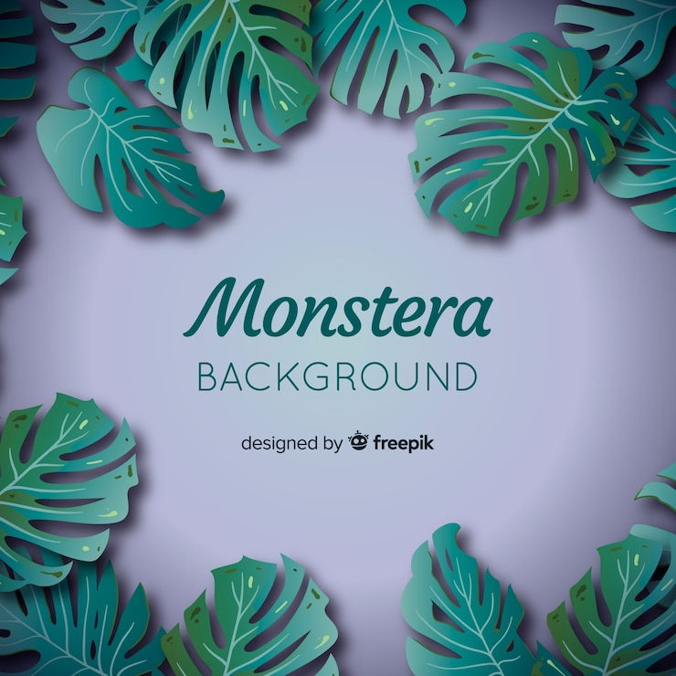 無料Vector 手描きモンステラの葉の背景