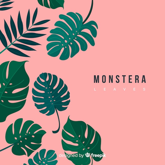 Hand drawn monstera leaves falling background