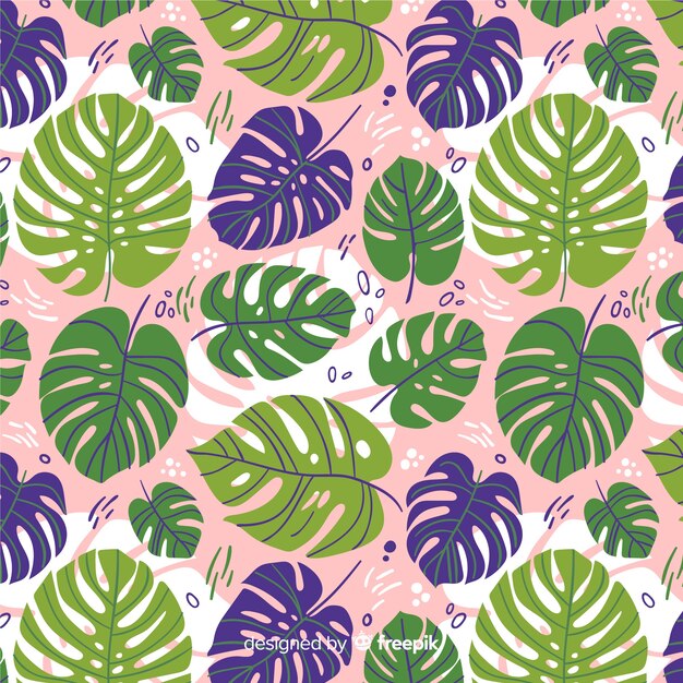 Hand drawn monstera leaves pattern