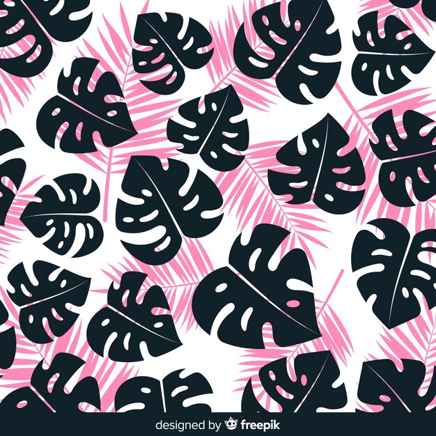 Hand drawn monstera leaves silhouettes background