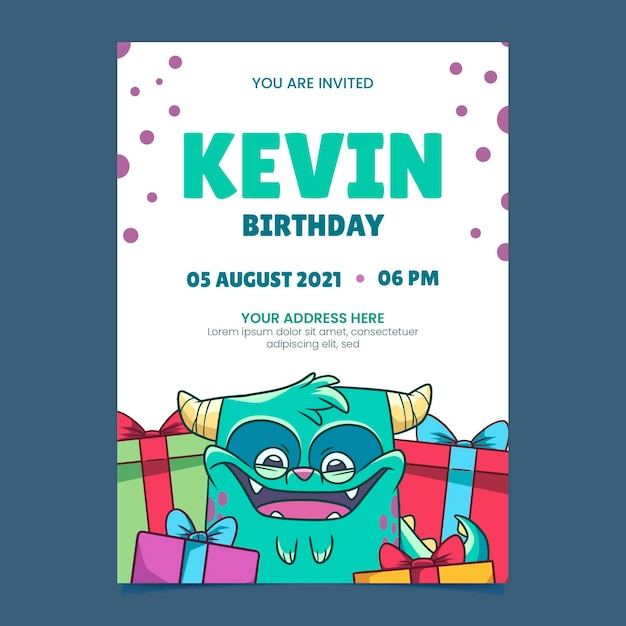 Free vector hand drawn monsters birthday invitation template