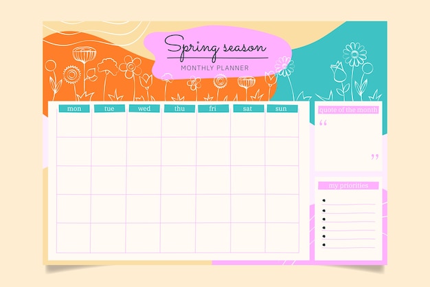 Hand drawn monthly planner calendar