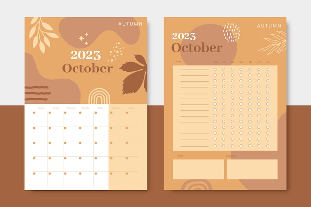 Hand drawn monthly planner calendar