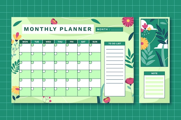 Green Monthly and Weekly Calendar Planner Pages - Printable at