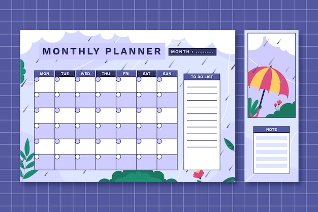 Hand drawn monthly planner calendar