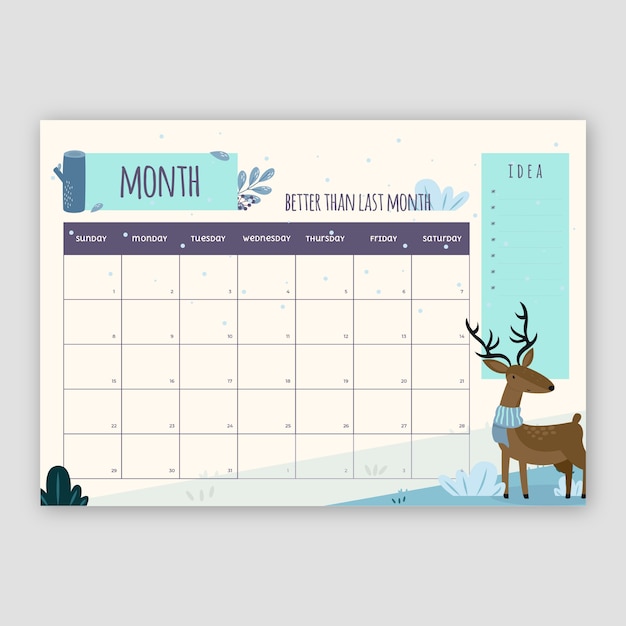 Hand drawn monthly planner calendar