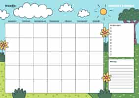 Free vector hand drawn monthly planner calendar