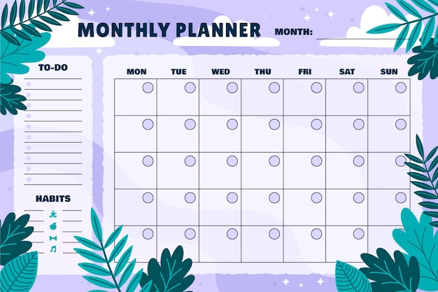 Free vector hand drawn monthly planner calendar