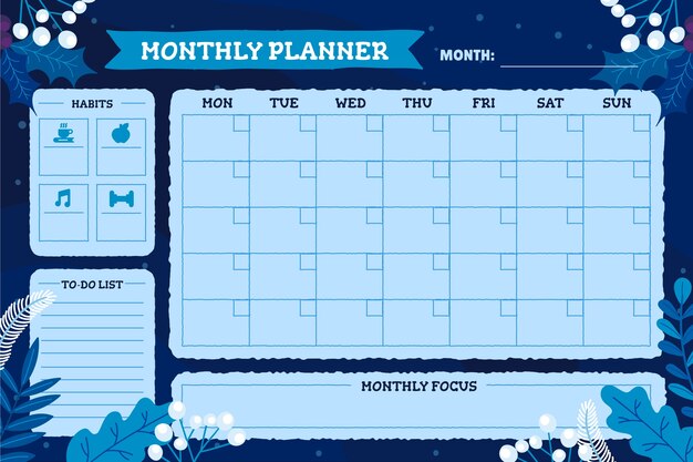 Hand drawn monthly planner calendar