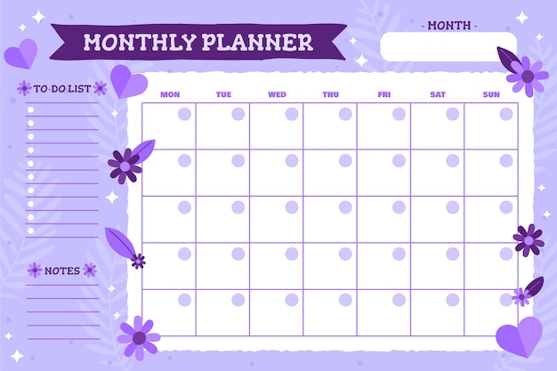 Hand drawn monthly planner calendar