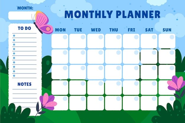 Hand drawn monthly planner calendar