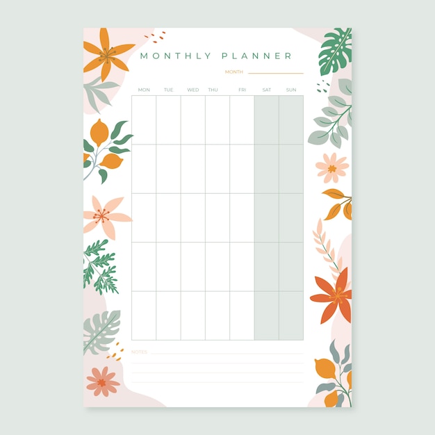 Free vector hand drawn monthly planner calendar