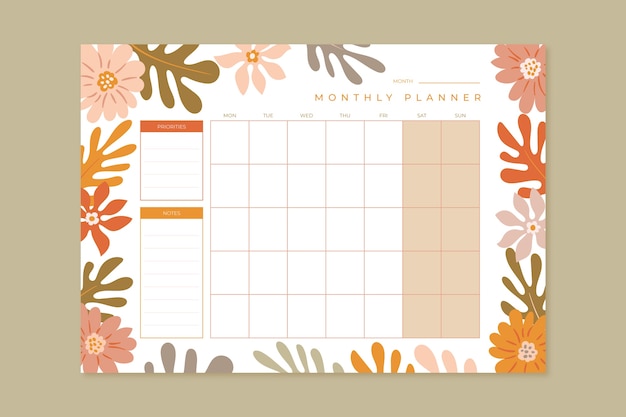 Free vector hand drawn monthly planner calendar