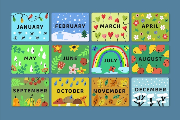 Hand Drawn Months of the Year Element Collection – Free Vector Templates