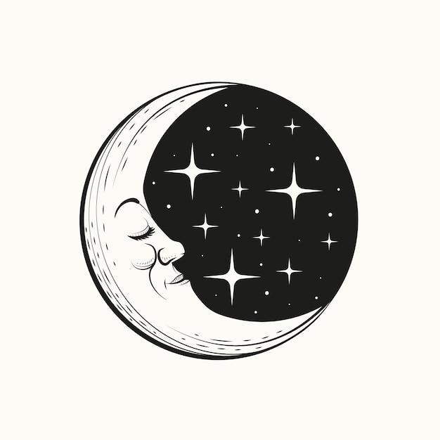 Бесплатное векторное изображение Ручной обращается луна и звезды рисунок иллюстрации