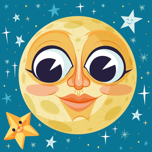 Бесплатное векторное изображение Ручной обращается луна и звезды рисунок иллюстрации