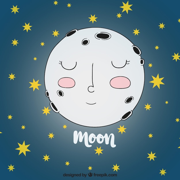 Vettore gratuito mano luna disegnato sfondo e le stelle