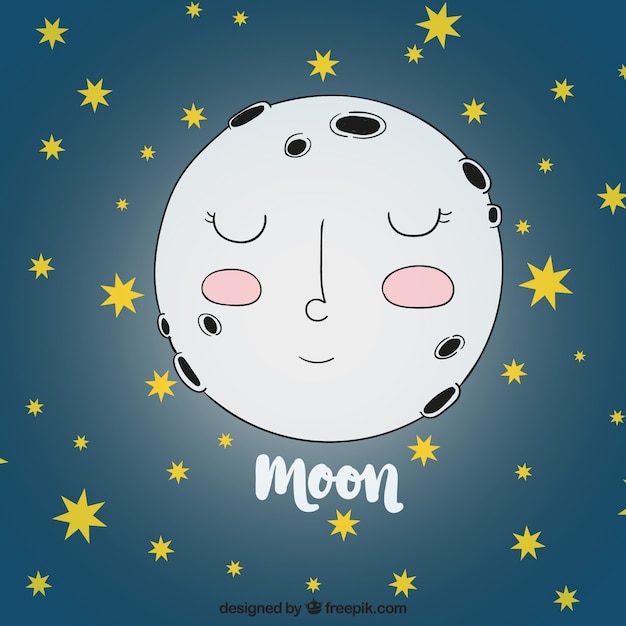 Hand drawn moon background and stars