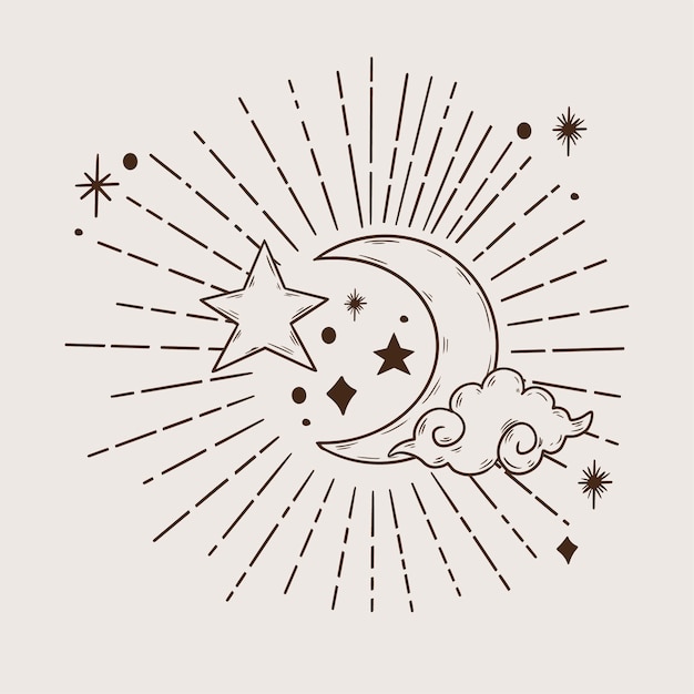 Free vector hand drawn moon and stars drawing illustration