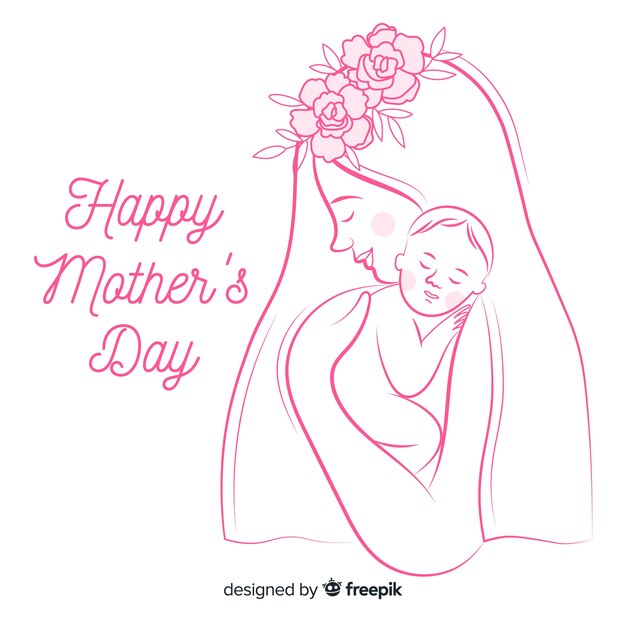 Hand drawn mother and baby mother's day background