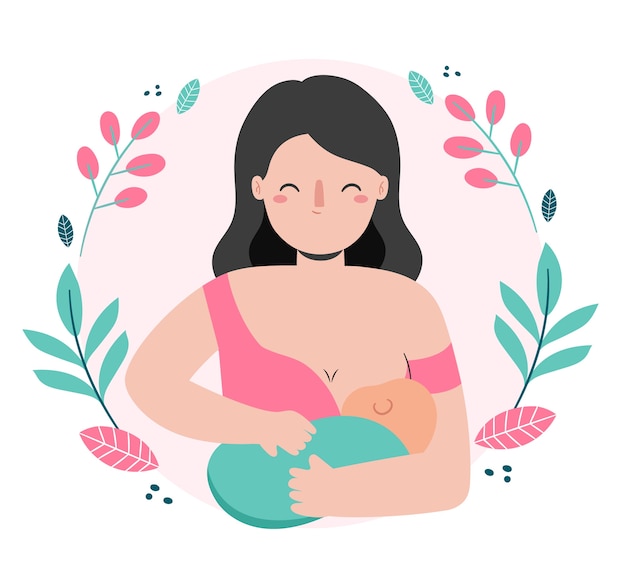 Hand drawn mother breastfeeding her child illustration