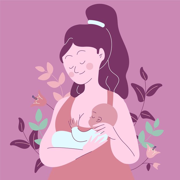 Hand drawn mother breastfeeding her child illustration