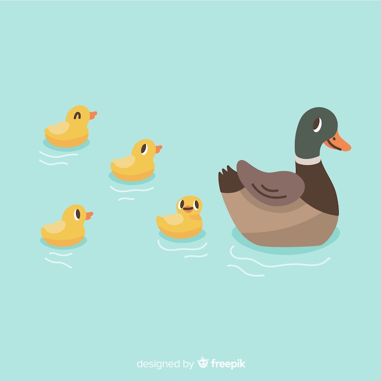 Free Vector hand drawn mother duck and ducklings swimming