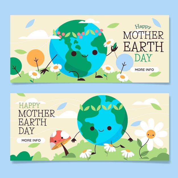 Hand drawn mother earth day banner set