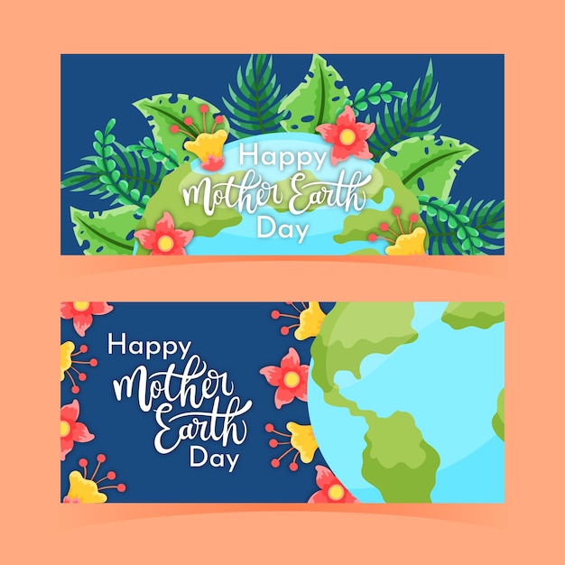 Free vector hand drawn mother earth day banners with nature