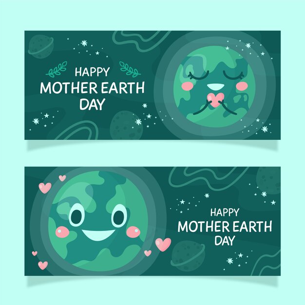 Hand-drawn mother earth day banners