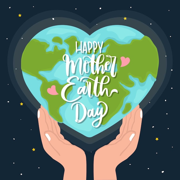 Free vector hand drawn mother earth with heart shaped planet