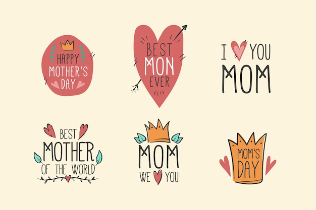 Free vector hand drawn mother's day badges