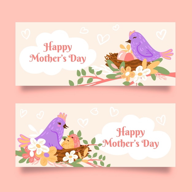 Hand drawn mother's day banners set