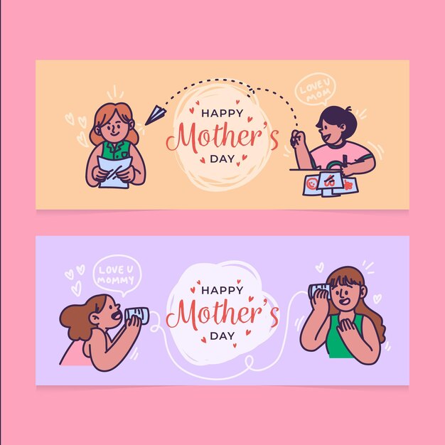 Hand drawn mother's day banners set