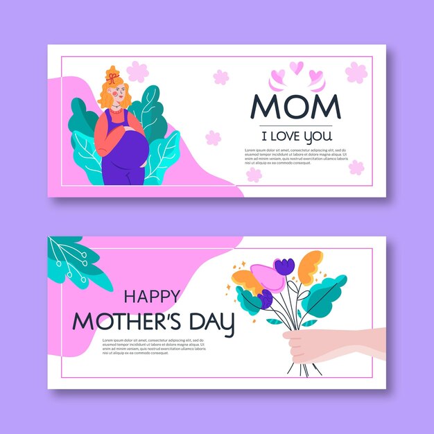 Hand drawn mother's day banners set