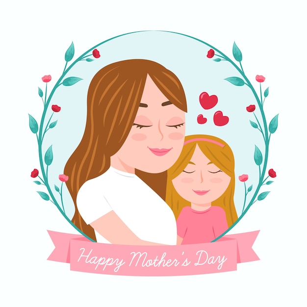 Hand drawn mother's day illustration with mom and daughter