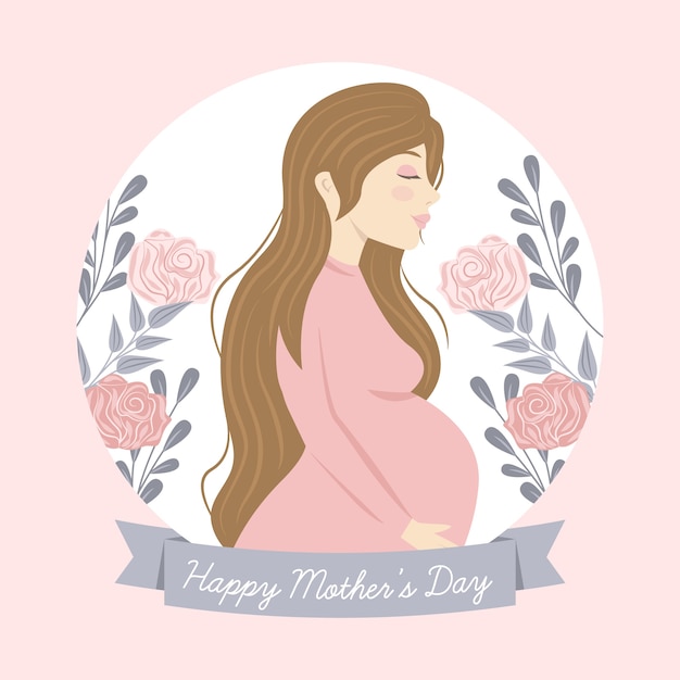 手描きの妊娠中の女性と母の日イラスト
