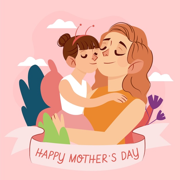 Бесплатное векторное изображение Нарисованная рукой иллюстрация дня матери
