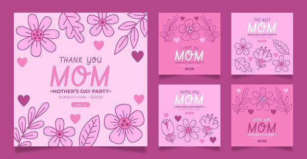 Hand drawn mother's day instagram posts collection