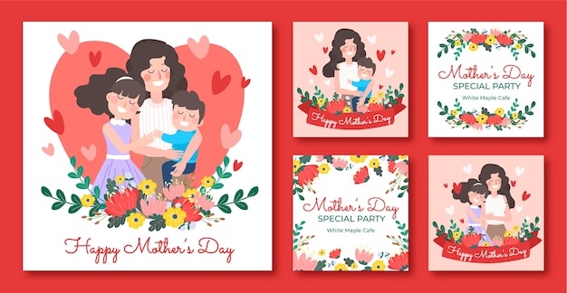 Hand drawn mother's day instagram posts collection