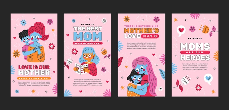 Free Vector hand drawn mother's day instagram stories collection