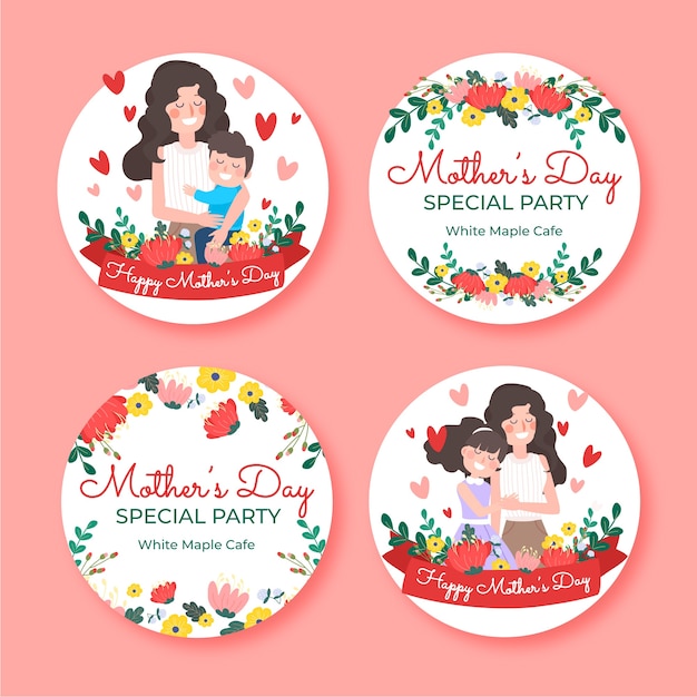 Free vector hand drawn mother's day labels collection