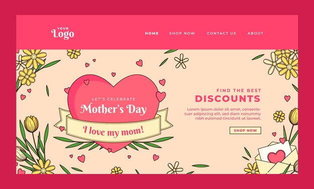 Hand drawn mother's day landing page template