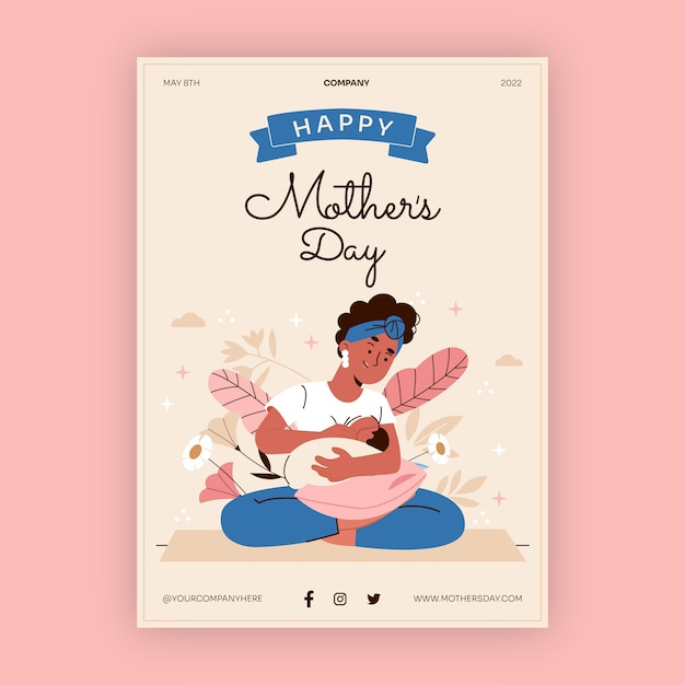 Modello di poster verticale per la festa della mamma disegnato a mano