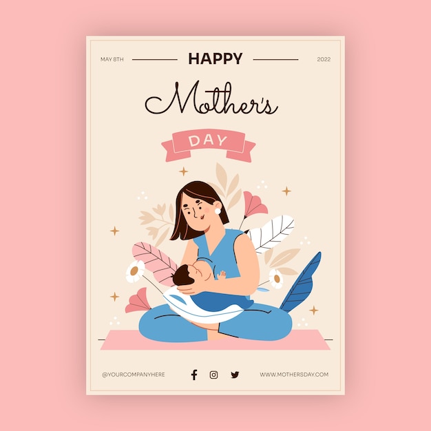 Hand drawn mother's day vertical poster template