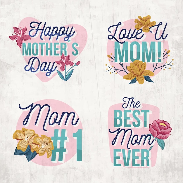 Hand drawn mothers day badge collection